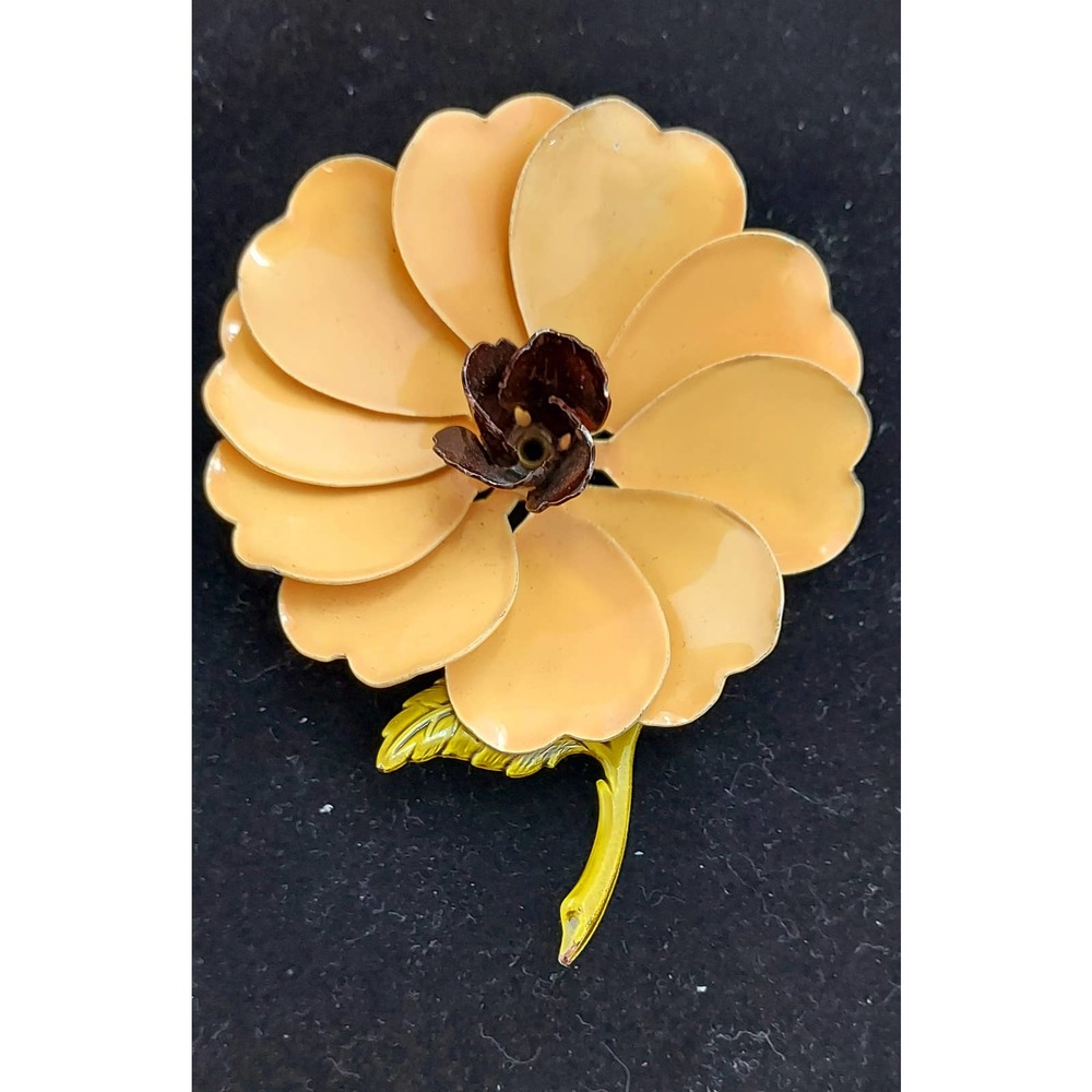Vintage Retro 60s Metal Enamel Peach Flower Pin/Brooch